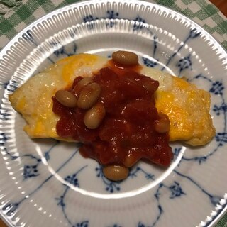 蒸し大豆トマトソースがけオムレツ